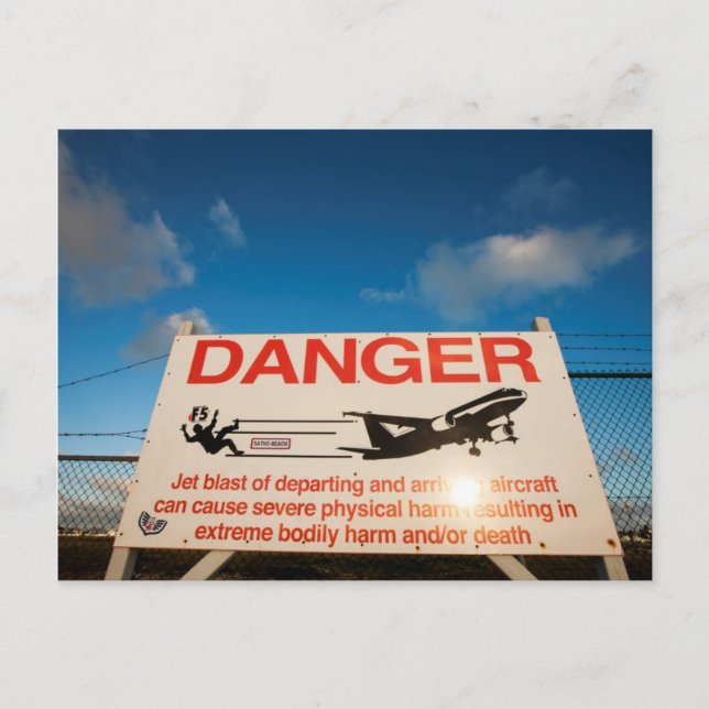 Warning sign near St. Maarten Airport, Postcard (Front)
