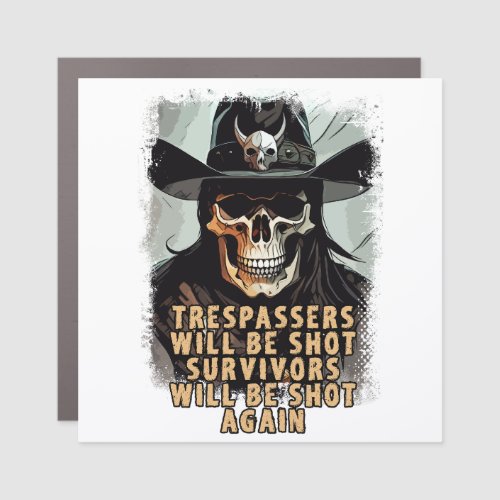 Warning Skull Vintage Wild West Cowboy Sheriff Art Car Magnet