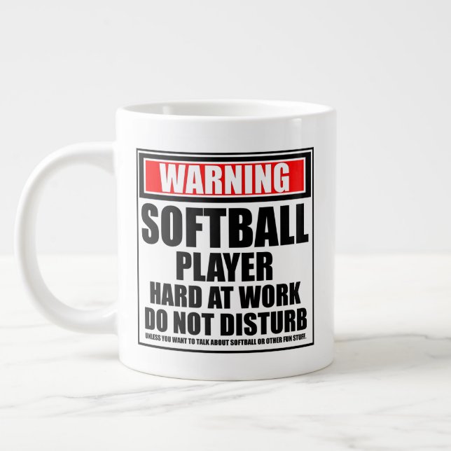 Warning Softball Player Hard At Work Giant Coffee Mug (Left)