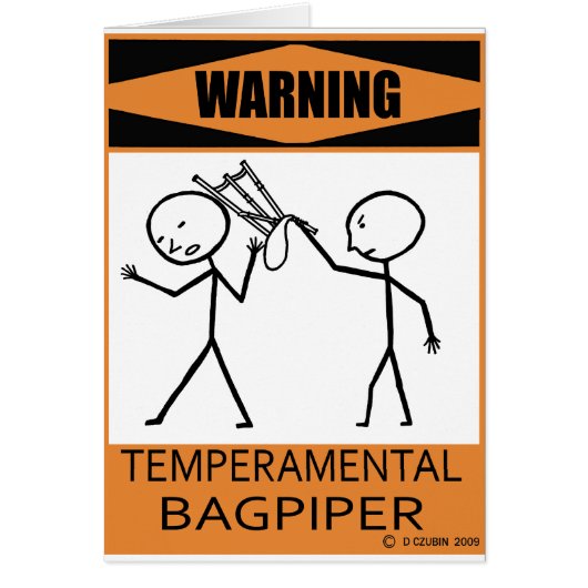 Warning Temperamental Bagpiper Cards (Front)