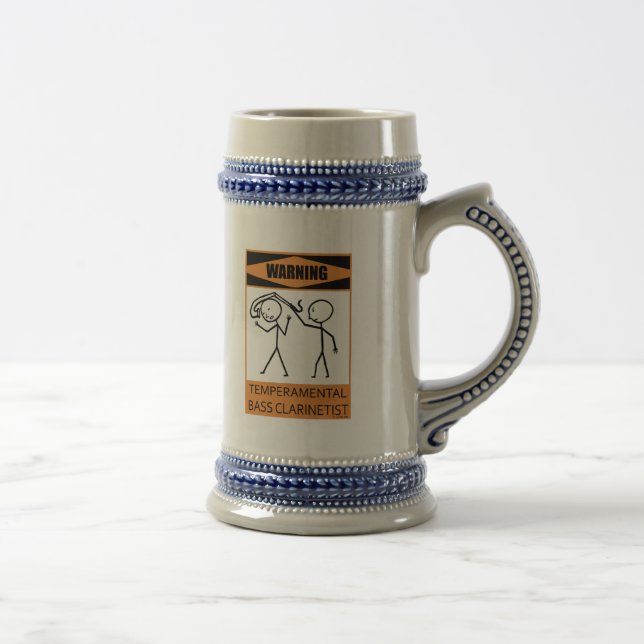 Warning Temperamental Bass Clarinetist Beer Stein (Right)