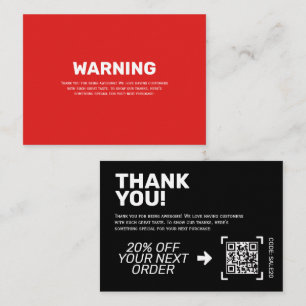 WARNING Thank You Insert Card Discount Code