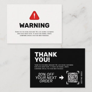 WARNING Thank You Insert Card Discount Code