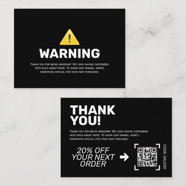 WARNING Thank You Insert Card | Discount Code (Front/Back)