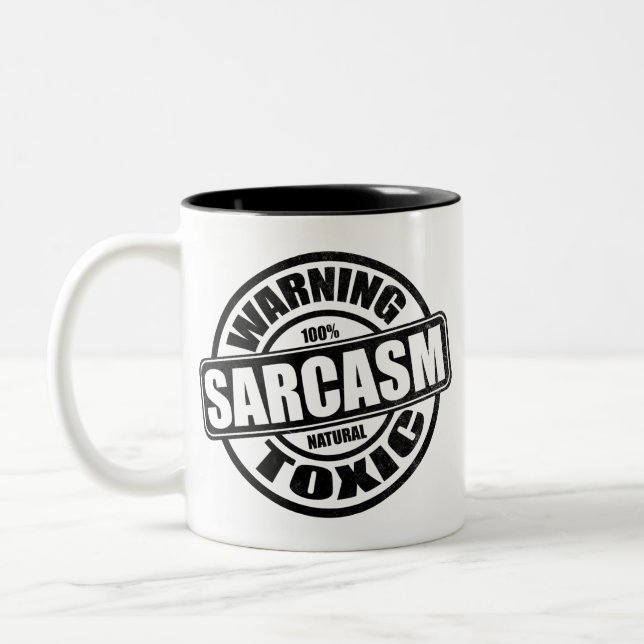 Warning Toxic Sarcasm Humorous Phrase Two-Tone Coffee Mug (Left)