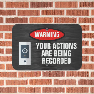 Warning Video Surveillance Camera Recording Black Metal Sign