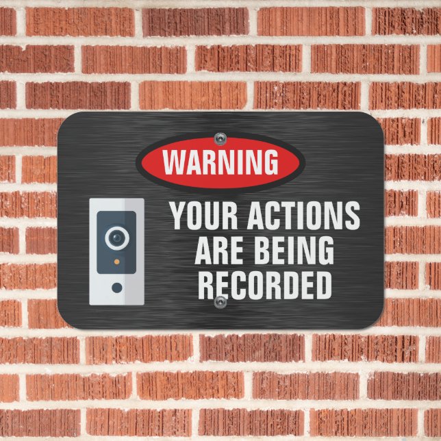 Warning Video Surveillance Camera Recording Black Metal Sign (In Situ(Brick))
