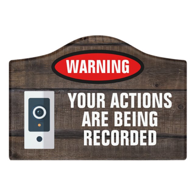 Warning Video Surveillance Camera Recording Brown Door Sign (Small Crest Front)