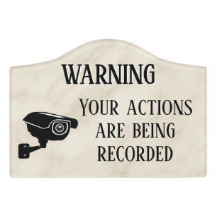 Warning Video Surveillance Camera Recording Marble Door Sign