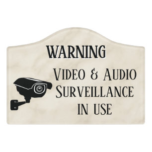 Warning Video Surveillance Camera Recording Marble Door Sign