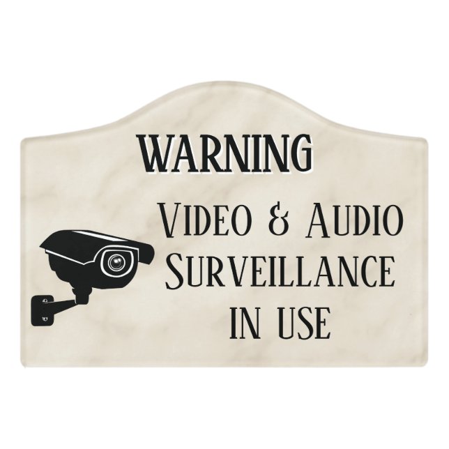 Warning Video Surveillance Camera Recording Marble Door Sign (Small Crest Front)