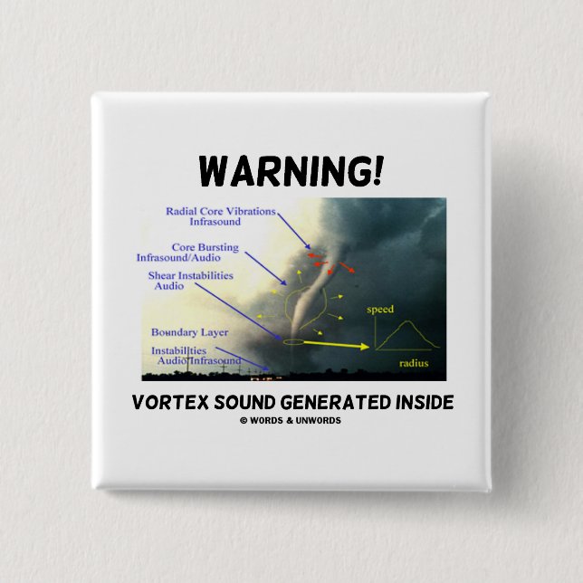Warning! Vortex Sound Generated Inside Pinback Button (Front)