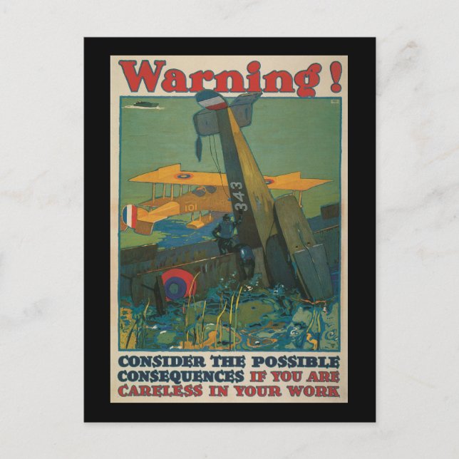 Warning World War II Postcard (Front)
