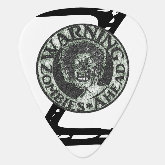 Warning Zombies * Ahead - Green & White Logo Guitar Pick (Front)