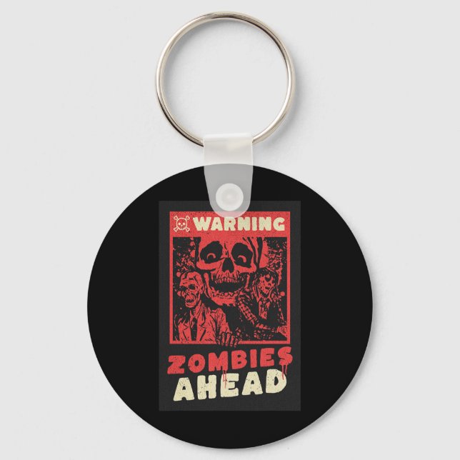Warning Zombies Halloween Costume Keychain (Front)