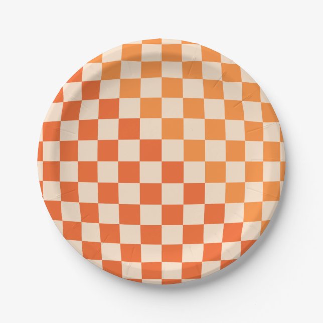 Warp Check Orange Checked Pattern  Paper Plates (Front)