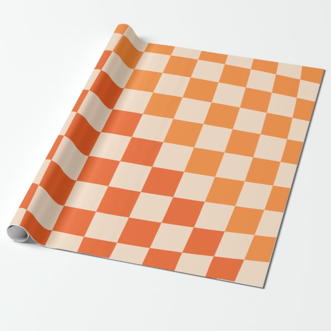 Warp Check Orange Checked Pattern Wrapping Paper (Unrolled)