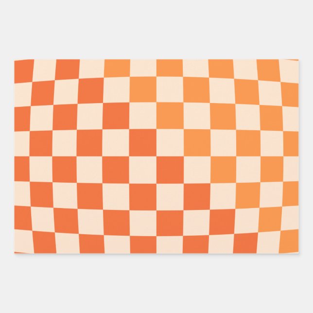 Warp Check Orange Checked Pattern Wrapping Paper Sheets (Front)