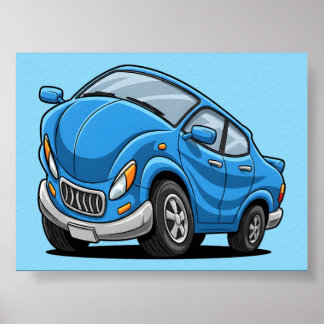 Warped Blue Cartoon Auto Poster