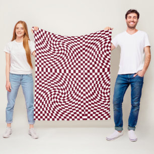 Warped Burgundy Red White Checks Checkered     Fleece Blanket
