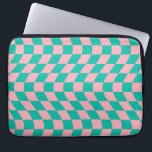 Warped Check Retro Checkerboard Pink Green Pattern Laptop Sleeve<br><div class="desc">Cool warped checkers in pastel blueish green and pastel pink color. A nice retro psychedelic design that takes you to the wonderland. Twisted,  wavy,  warped checkerboard,  warped checks,  warped checkered dorm room student preppy laptop sleeve Cover.</div>