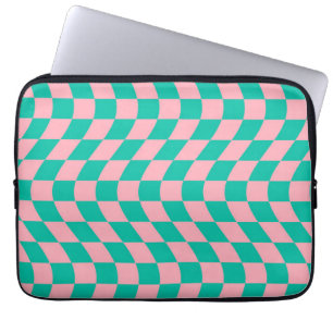 Warped Check Retro Checkerboard Pink Green Pattern Laptop Sleeve