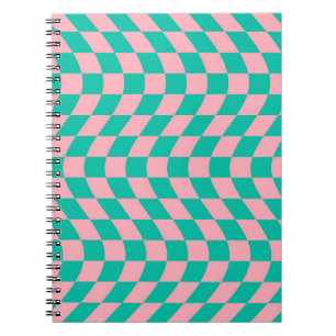 Warped Check Retro Checkerboard Pink Green Pattern Notebook