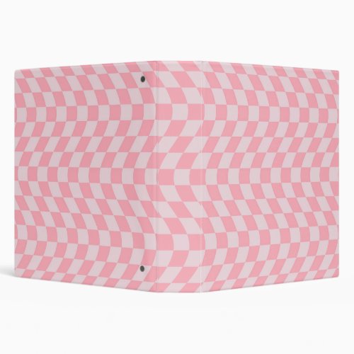 Warped Check Retro Checkerboard Pink Lilac Patter 3 Ring Binder