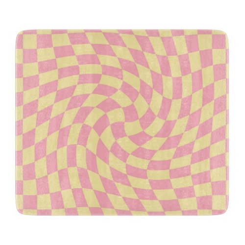 Warped Check Retro Checkerboard Pink Peach    Cutting Board