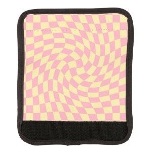 Warped Check Retro Checkerboard Pink Peach Luggage Handle Wrap