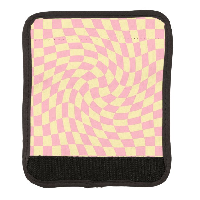 Warped Check Retro Checkerboard Pink Peach    Luggage Handle Wrap (Front)