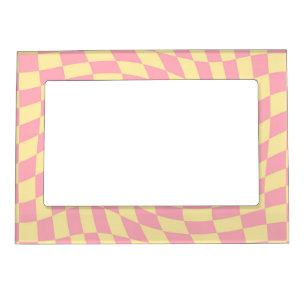 Warped Check Retro Checkerboard Pink Peach    Magnetic Frame