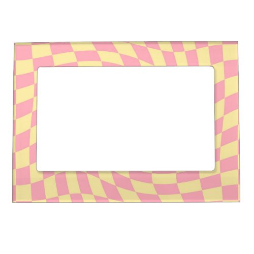 Warped Check Retro Checkerboard Pink Peach    Magnetic Frame