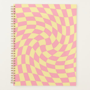 Warped Check Retro Checkerboard Pink Peach Pattern Planner