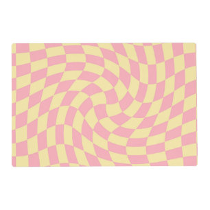 Warped Check Retro Checkerboard Pink Peach     Placemat
