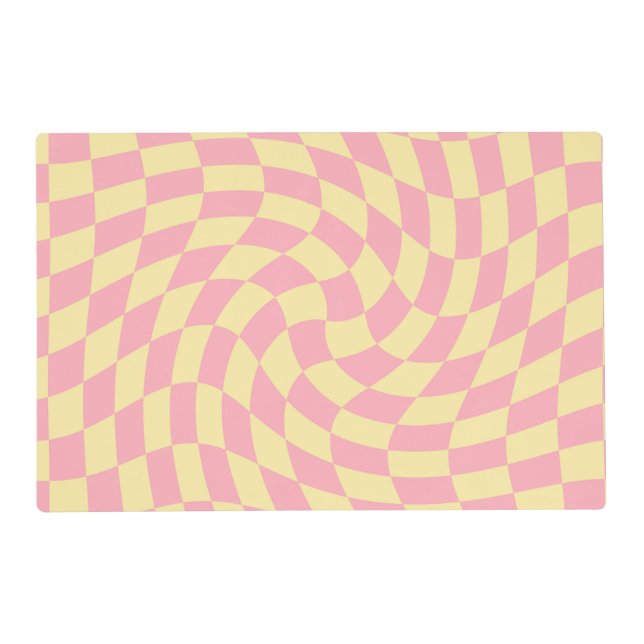 Warped Check Retro Checkerboard Pink Peach     Placemat (Front)