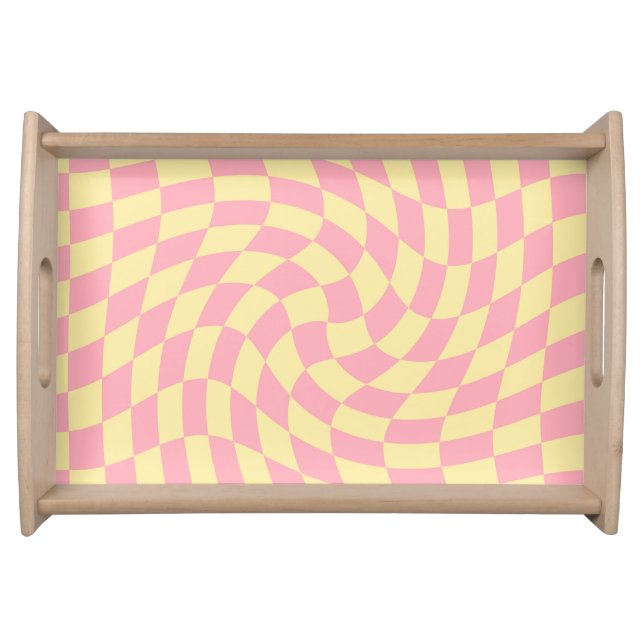 Warped Check Retro Checkerboard Pink Peach    Serving Tray (Front)
