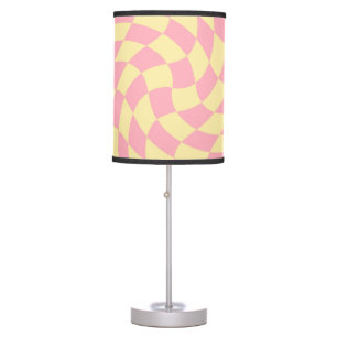 Warped Check Retro Checkerboard Pink Peach    Table Lamp