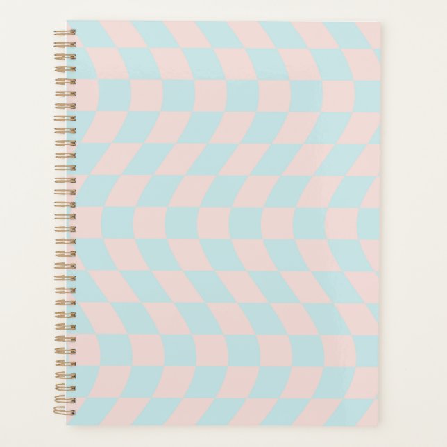 Warped Check Retro Checkerboard Soft Pastel Planner (Front)