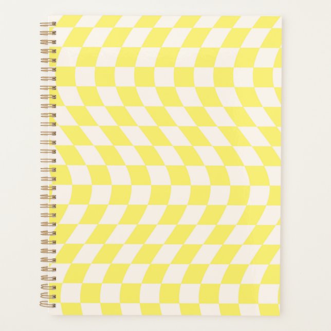 Warped Check Retro Checkerboard Soft Yellow Planner (Front)