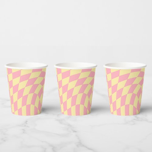 Warped Check Retro Checkered Pink Peach Dorm   Paper Cups