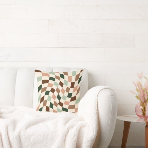 Warped Checkerboard Boho Colors Throw Pillow