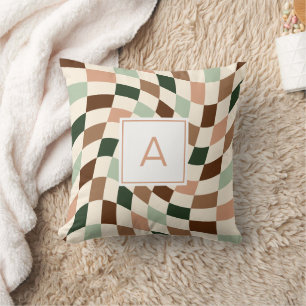 Warped Checkerboard Boho Monogram Throw Pillow