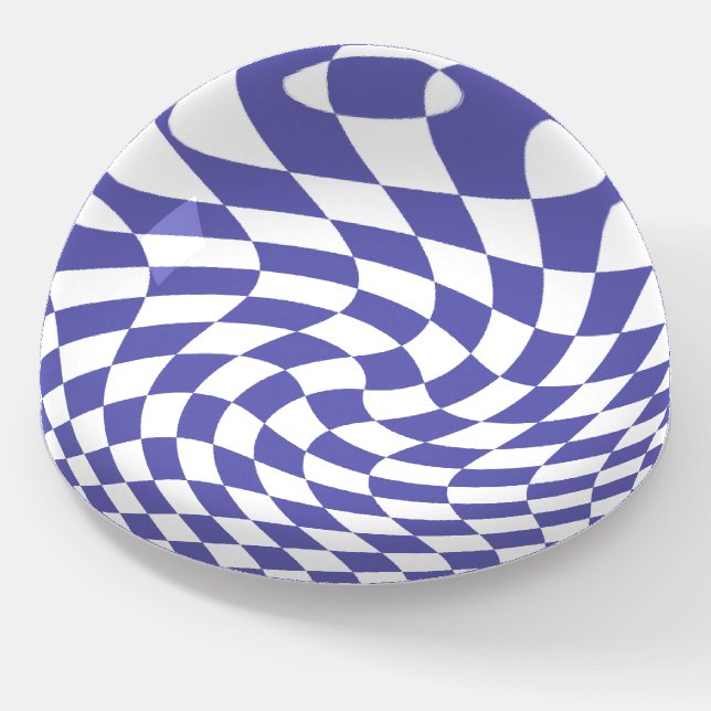 Warped Checkerboard Checks Pattern Retro Paperweight (Angled)