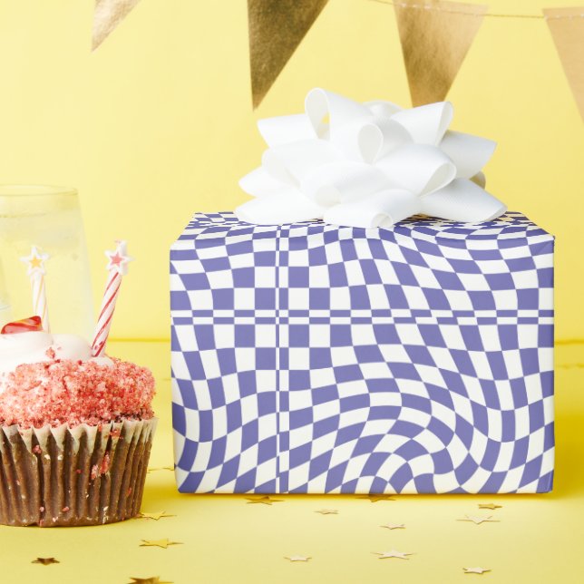 Warped Checkerboard Checks Pattern Retro Wrapping Paper (Birthday Party)