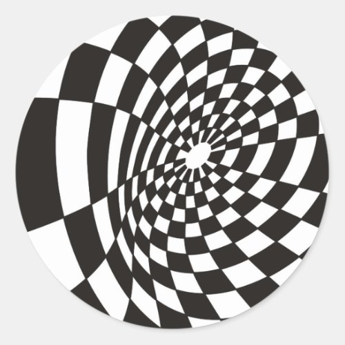 Warped Checkerboard in Black and White Classic Round Sticker