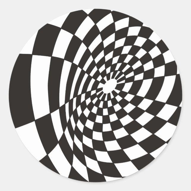 Warped Checkerboard in Black and White Classic Round Sticker (Front)