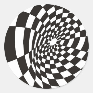 Warped Checkerboard in Black and White Classic Round Sticker