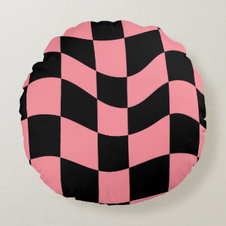Warped Checkerboard Throw Pillow - Trippy Pink and