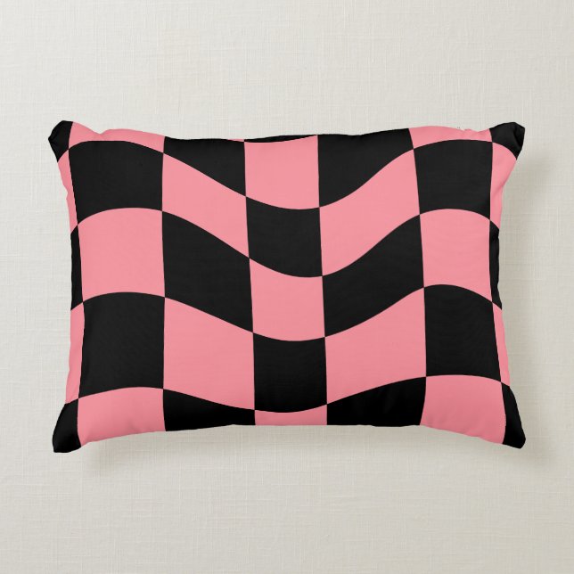 Warped Checkerboard Throw Pillow - Trippy Retro (Front)
